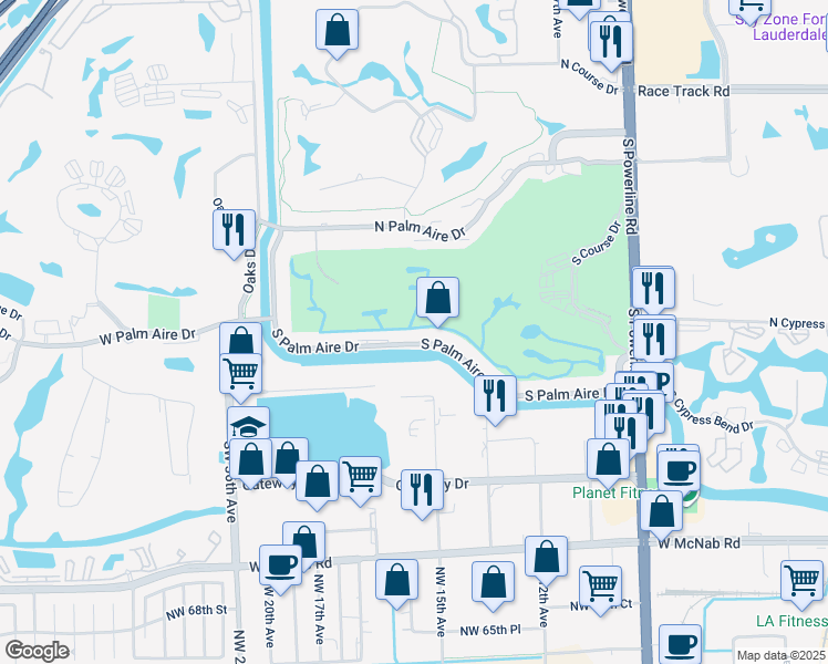 map of restaurants, bars, coffee shops, grocery stores, and more near 3051 South Palm Aire Drive in Pompano Beach