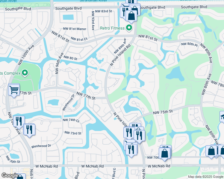 map of restaurants, bars, coffee shops, grocery stores, and more near 8770 Holly Court in Tamarac