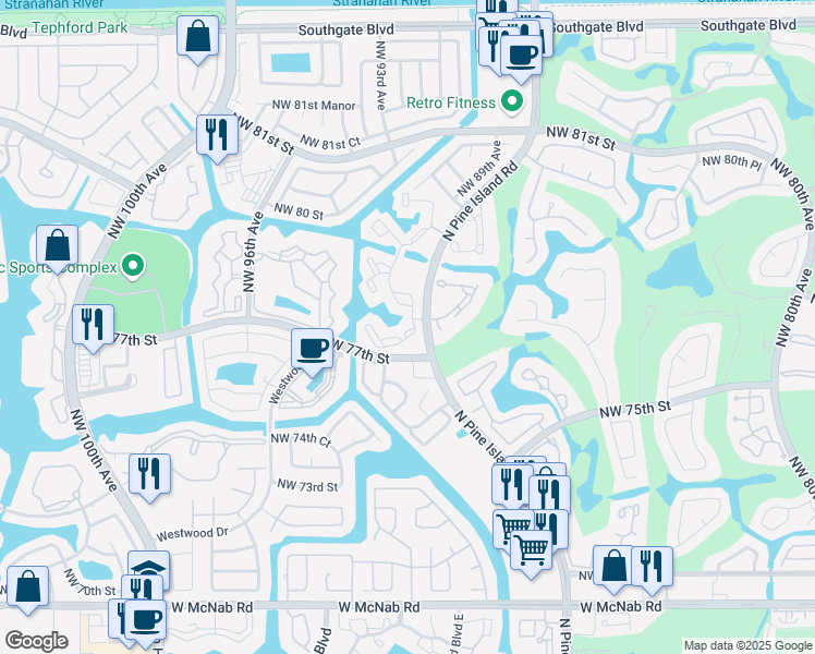 map of restaurants, bars, coffee shops, grocery stores, and more near 8811 Northwest 78th Street in Tamarac