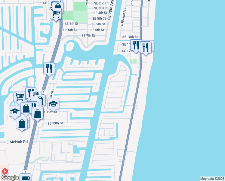 map of restaurants, bars, coffee shops, grocery stores, and more near 3210 Oleander Way in Pompano Beach