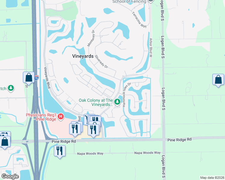 map of restaurants, bars, coffee shops, grocery stores, and more near 5909 Almaden Drive in Naples