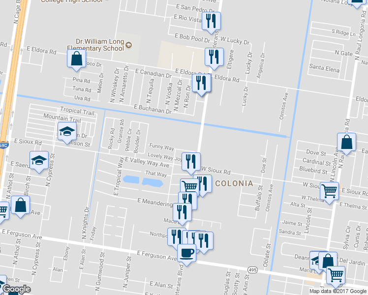 map of restaurants, bars, coffee shops, grocery stores, and more near 118 Every Way in Pharr