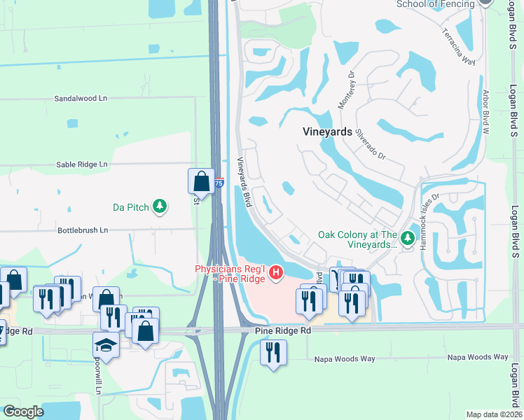map of restaurants, bars, coffee shops, grocery stores, and more near 230 Vintage Circle in Naples