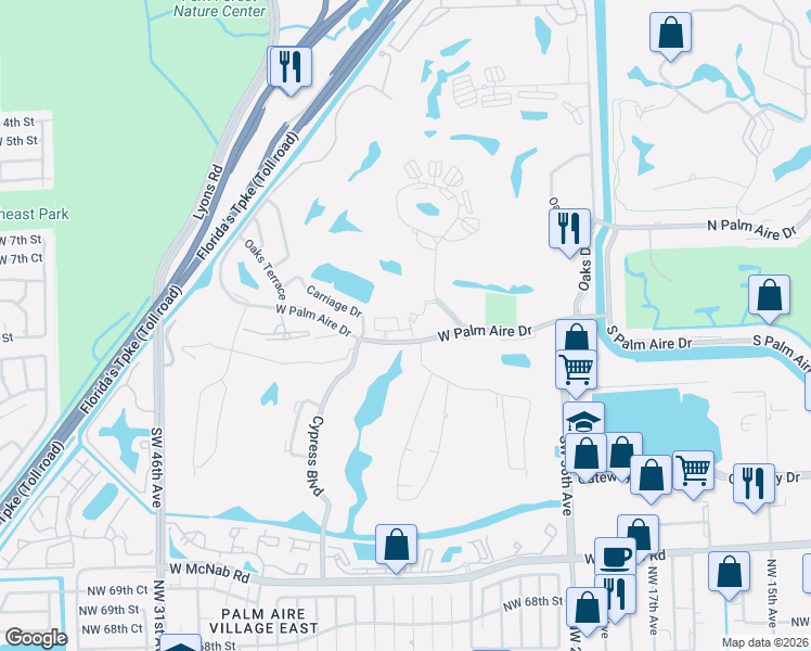 map of restaurants, bars, coffee shops, grocery stores, and more near 3701 Oaks Clubhouse Drive in Pompano Beach