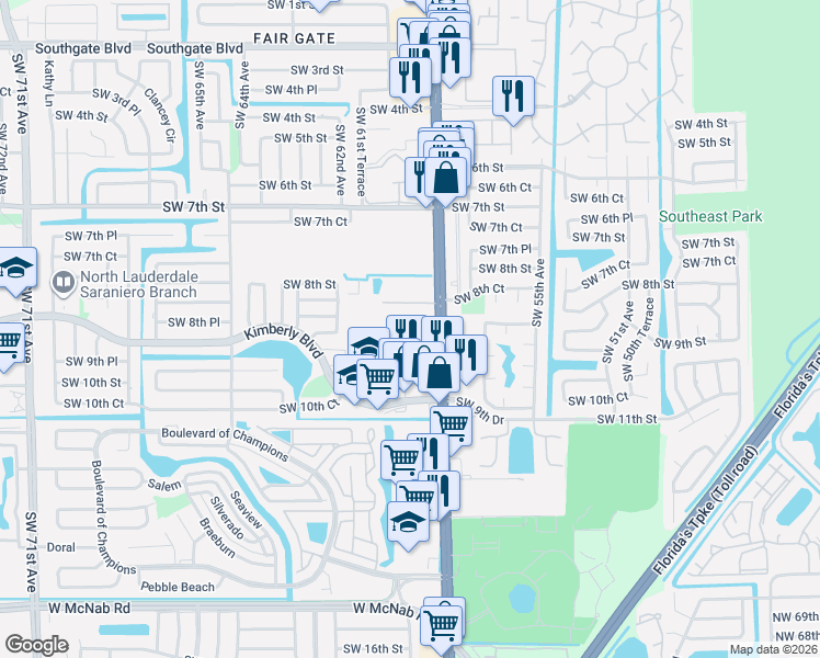map of restaurants, bars, coffee shops, grocery stores, and more near 1003 North Santa Catalina Circle in North Lauderdale