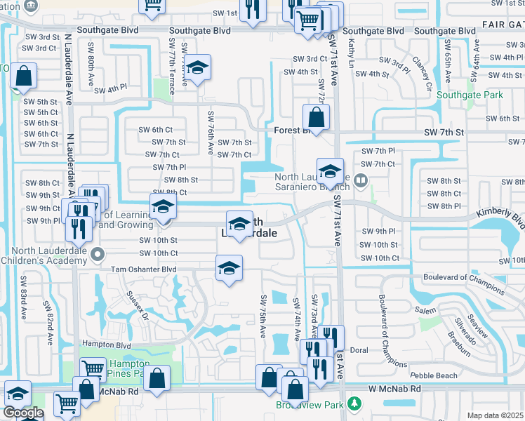 map of restaurants, bars, coffee shops, grocery stores, and more near 830 Southwest 74th Terrace in North Lauderdale
