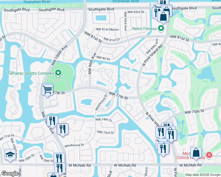 map of restaurants, bars, coffee shops, grocery stores, and more near 9537 Weldon Circle in Tamarac