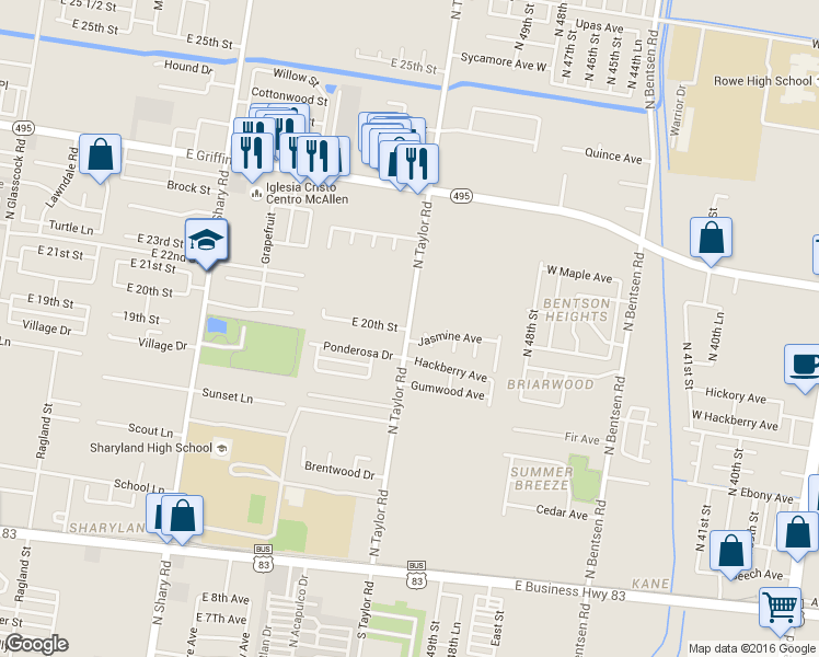 map of restaurants, bars, coffee shops, grocery stores, and more near 2803 East 20th Street in Mission