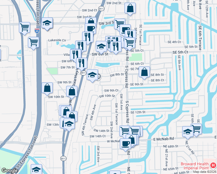 map of restaurants, bars, coffee shops, grocery stores, and more near 191 Southwest 9th Street in Pompano Beach