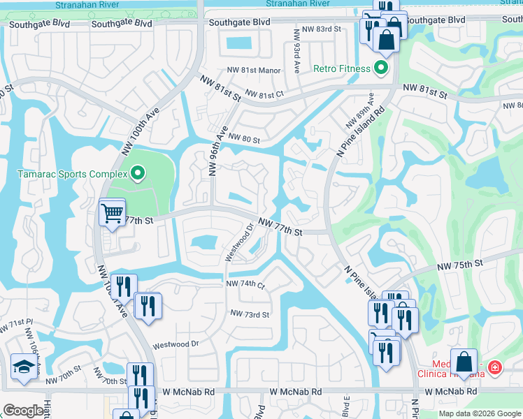map of restaurants, bars, coffee shops, grocery stores, and more near 9537 Weldon Circle in Tamarac