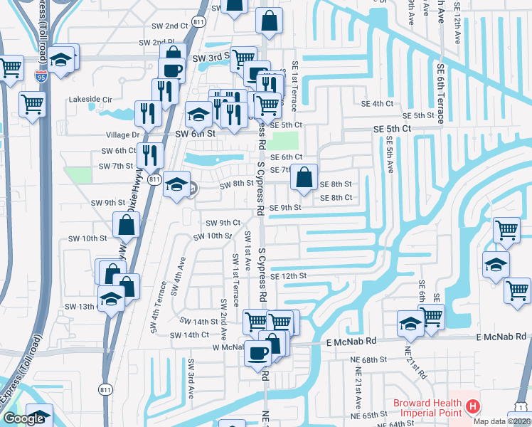map of restaurants, bars, coffee shops, grocery stores, and more near 900 South Cypress Road in Pompano Beach