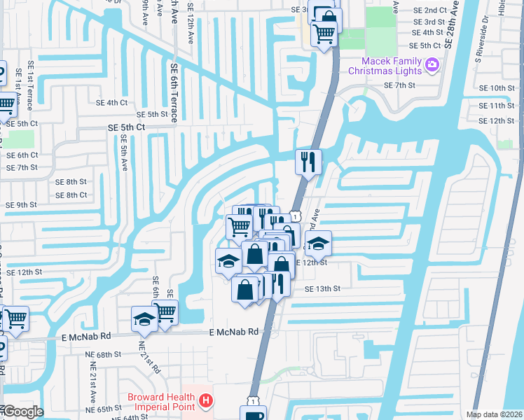map of restaurants, bars, coffee shops, grocery stores, and more near 944 Southeast 10th Way in Pompano Beach