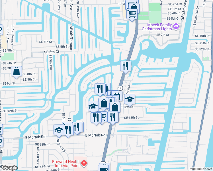 map of restaurants, bars, coffee shops, grocery stores, and more near 944 Southeast 10th Way in Pompano Beach