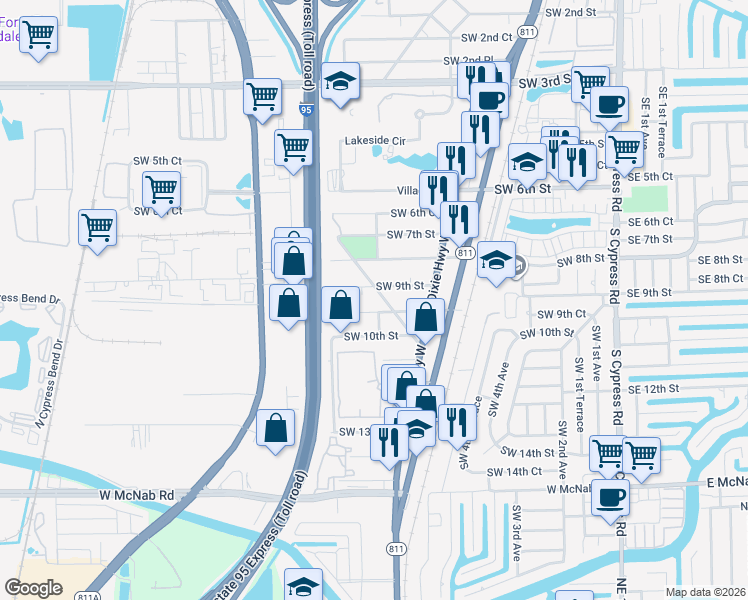 map of restaurants, bars, coffee shops, grocery stores, and more near 904 Southwest 10th Drive in Pompano Beach