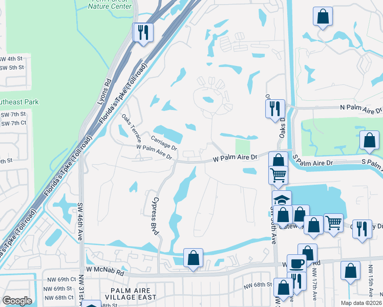 map of restaurants, bars, coffee shops, grocery stores, and more near 4103 Carriage Drive in Pompano Beach