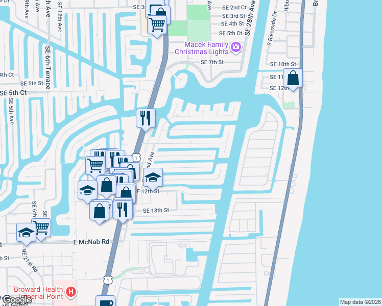 map of restaurants, bars, coffee shops, grocery stores, and more near 2461 Southeast 10th Street in Pompano Beach