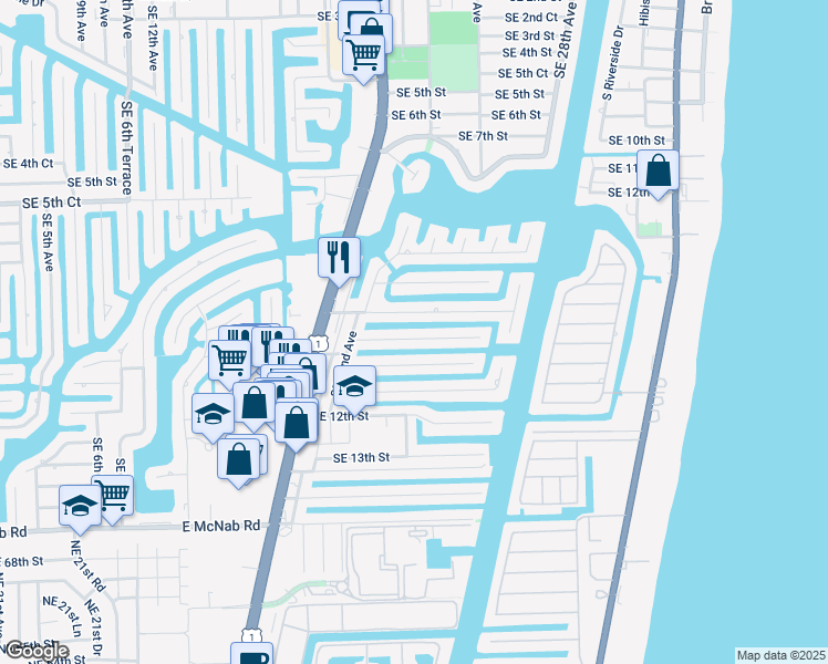 map of restaurants, bars, coffee shops, grocery stores, and more near 2375 Southeast 10th Street in Pompano Beach