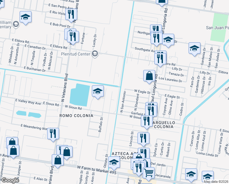 map of restaurants, bars, coffee shops, grocery stores, and more near 2302 Olmitos Avenue in San Juan