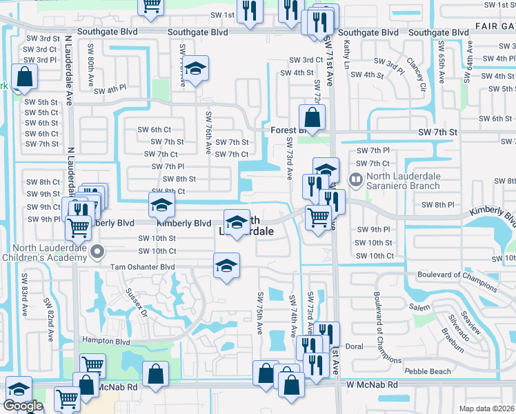 map of restaurants, bars, coffee shops, grocery stores, and more near 830 Southwest 74th Terrace in North Lauderdale