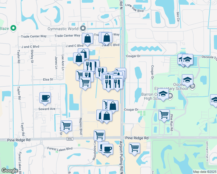 map of restaurants, bars, coffee shops, grocery stores, and more near 6424 Naples Boulevard in Naples