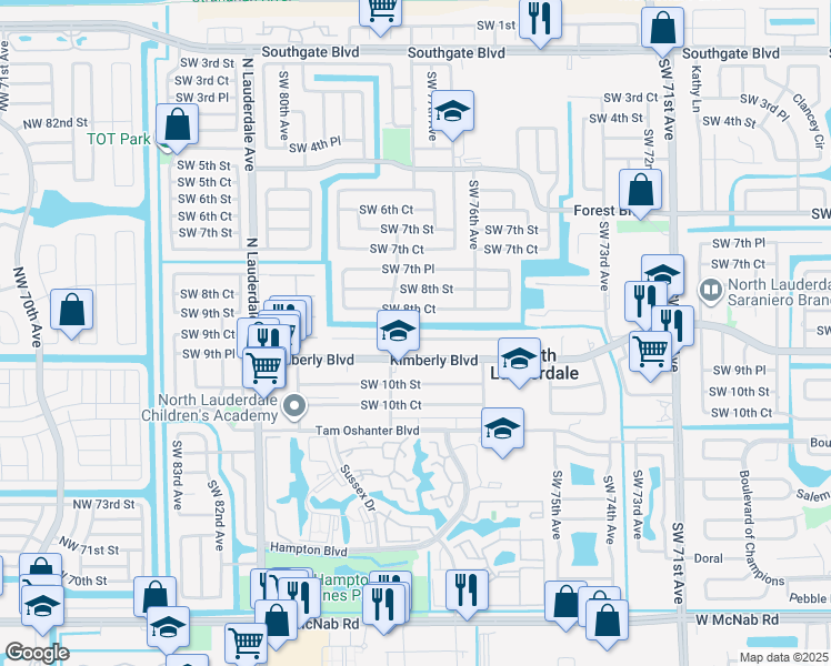 map of restaurants, bars, coffee shops, grocery stores, and more near 7717 Southwest 9th Street in North Lauderdale