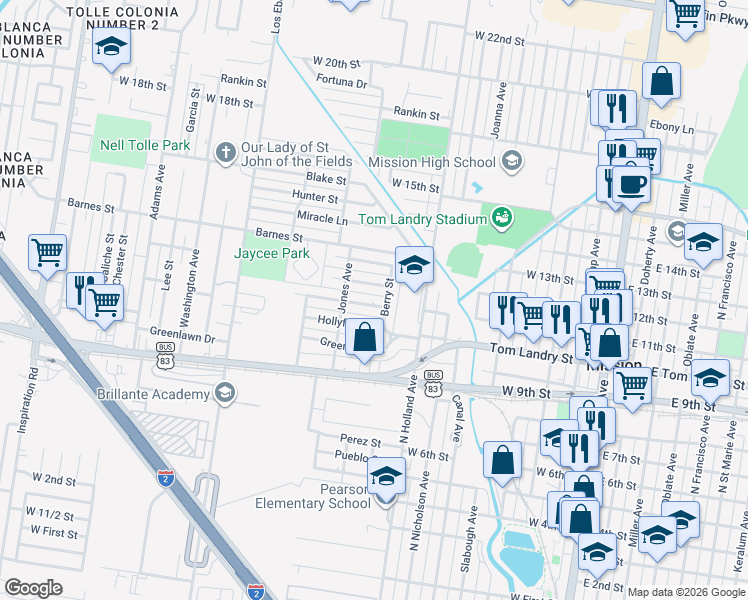 map of restaurants, bars, coffee shops, grocery stores, and more near 919 West Burney Drive in Mission