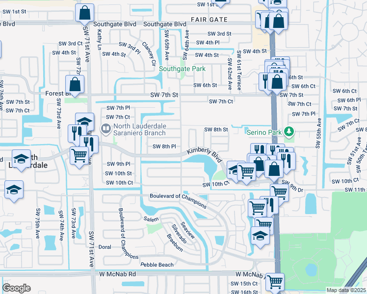 map of restaurants, bars, coffee shops, grocery stores, and more near 872 Southwest 64th Terrace in North Lauderdale