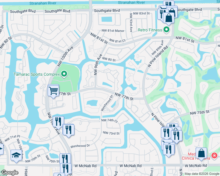map of restaurants, bars, coffee shops, grocery stores, and more near 9537 Weldon Circle in Tamarac