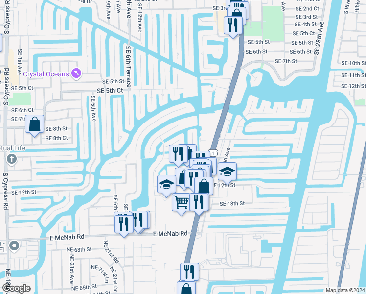 map of restaurants, bars, coffee shops, grocery stores, and more near 944 Southeast 10th Way in Pompano Beach