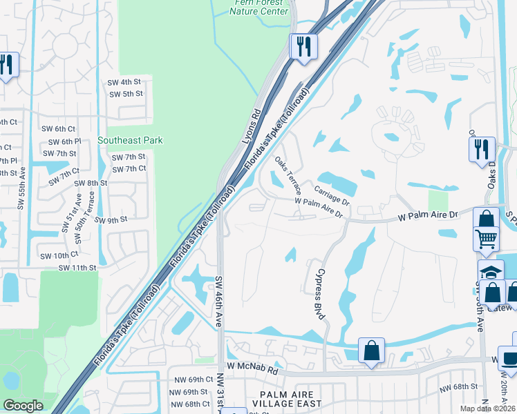 map of restaurants, bars, coffee shops, grocery stores, and more near 1050 Southwest 46th Avenue in Pompano Beach
