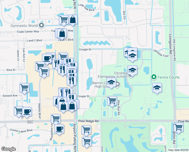 map of restaurants, bars, coffee shops, grocery stores, and more near 5891 Cypress Hollow Way in Naples