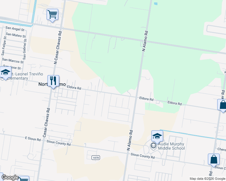map of restaurants, bars, coffee shops, grocery stores, and more near 1214 Eldora Road in Alamo