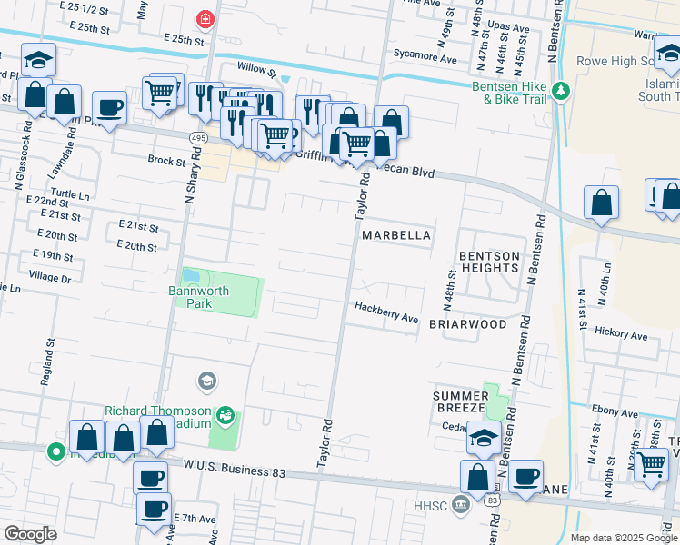 map of restaurants, bars, coffee shops, grocery stores, and more near 2803 East 20th Street in Mission