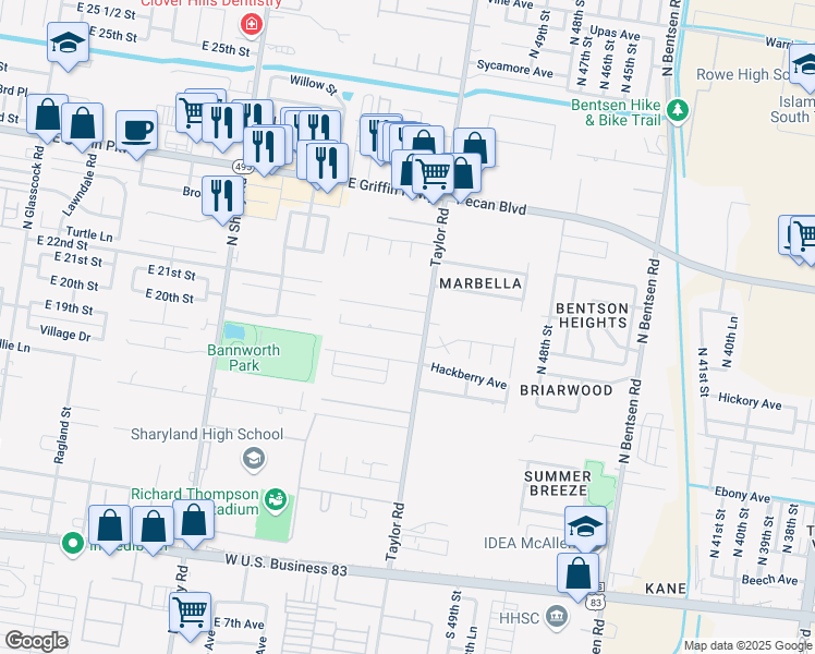 map of restaurants, bars, coffee shops, grocery stores, and more near 2801 East 20th Street in Mission