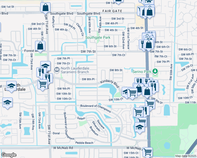 map of restaurants, bars, coffee shops, grocery stores, and more near 872 Southwest 64th Terrace in North Lauderdale