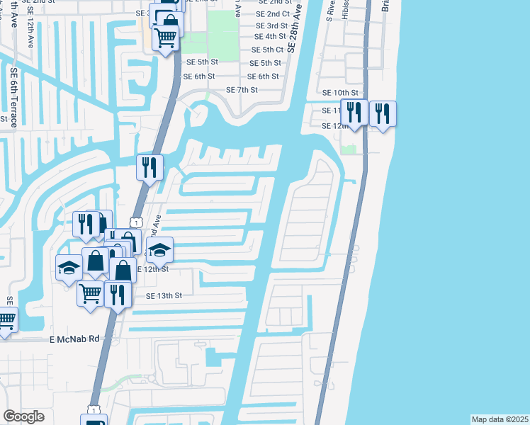 map of restaurants, bars, coffee shops, grocery stores, and more near 2738 Southeast 9th Street in Pompano Beach