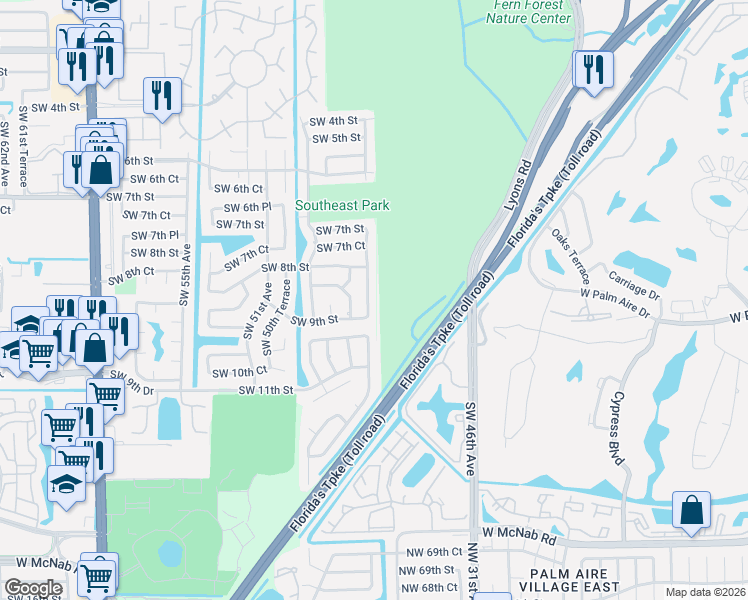 map of restaurants, bars, coffee shops, grocery stores, and more near 851 Southwest 49th Way in Margate