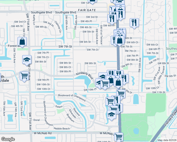 map of restaurants, bars, coffee shops, grocery stores, and more near 6280 Southwest 8th Place in North Lauderdale