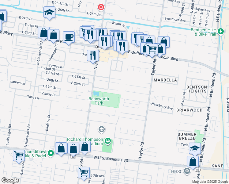 map of restaurants, bars, coffee shops, grocery stores, and more near 2424 East 20th Street in Mission