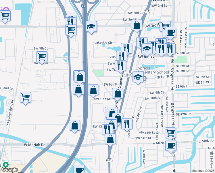 map of restaurants, bars, coffee shops, grocery stores, and more near 904 Southwest 10th Drive in Pompano Beach
