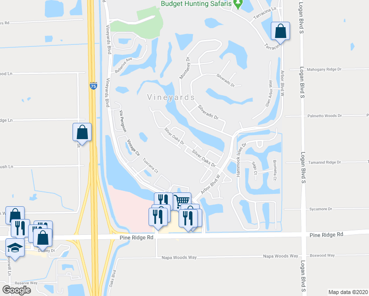 map of restaurants, bars, coffee shops, grocery stores, and more near 194 San Rafael Lane in Naples