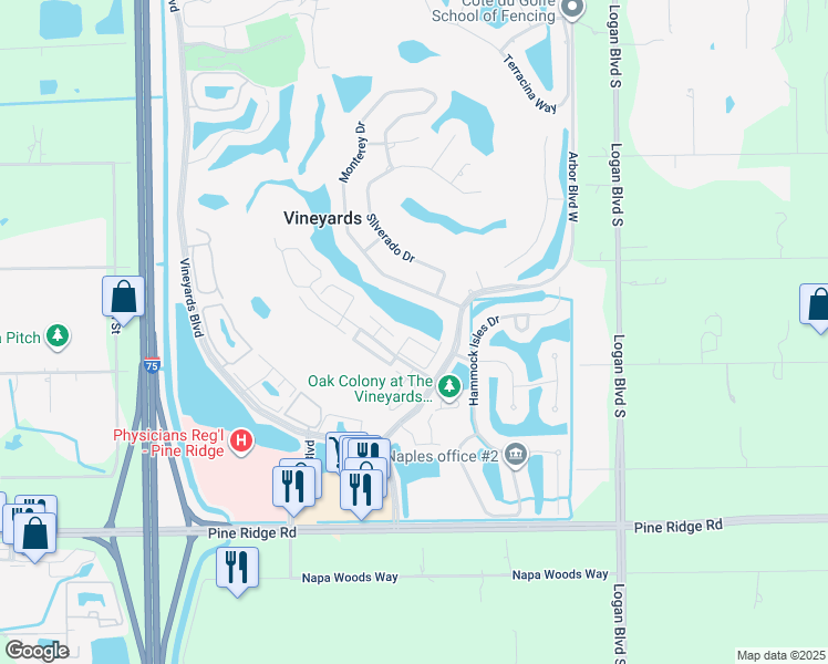 map of restaurants, bars, coffee shops, grocery stores, and more near 5957 Almaden Drive in Naples