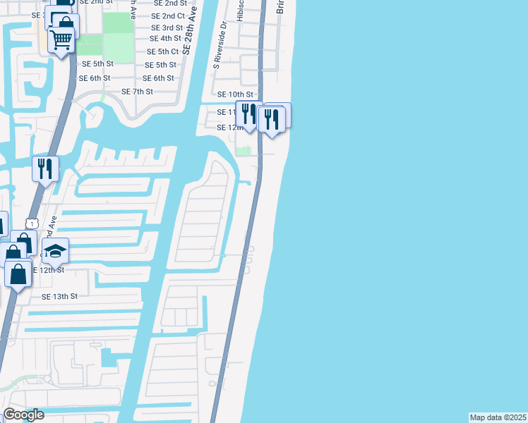 map of restaurants, bars, coffee shops, grocery stores, and more near 1370 South Ocean Boulevard in Pompano Beach