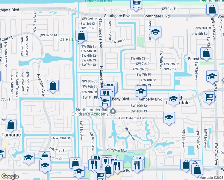 map of restaurants, bars, coffee shops, grocery stores, and more near 7933 Southwest 9th Street in North Lauderdale
