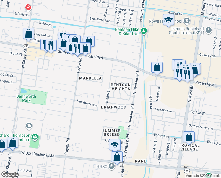 map of restaurants, bars, coffee shops, grocery stores, and more near 4713 Kendlewood Avenue in McAllen