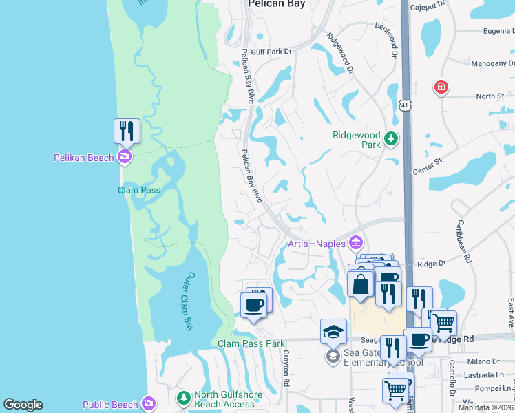map of restaurants, bars, coffee shops, grocery stores, and more near 5916 Chanteclair Drive in Naples