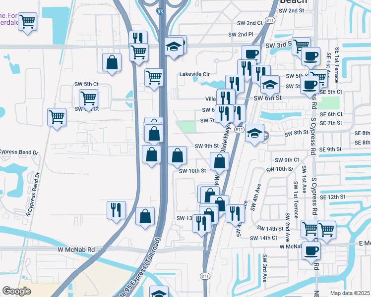 map of restaurants, bars, coffee shops, grocery stores, and more near 840 Southwest 9th Street in Pompano Beach