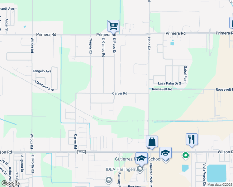 map of restaurants, bars, coffee shops, grocery stores, and more near County Road 708 in Harlingen