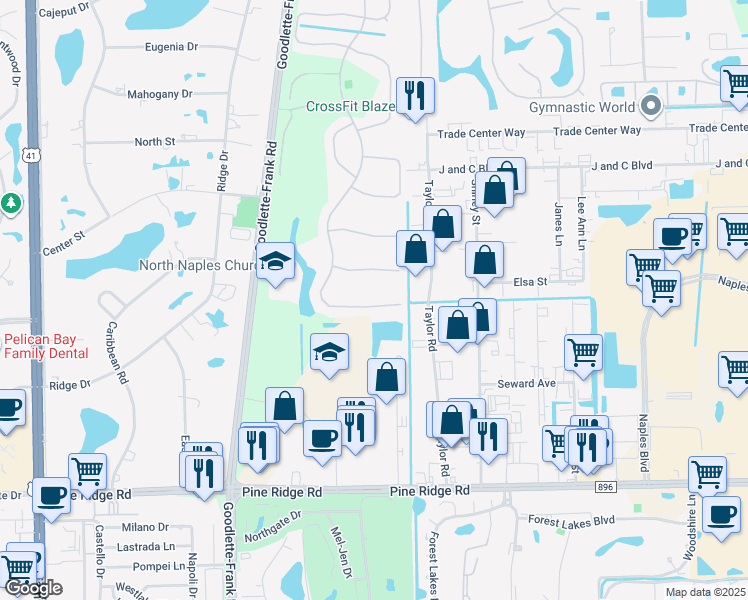 map of restaurants, bars, coffee shops, grocery stores, and more near 6444 Autumn Woods Boulevard in Naples