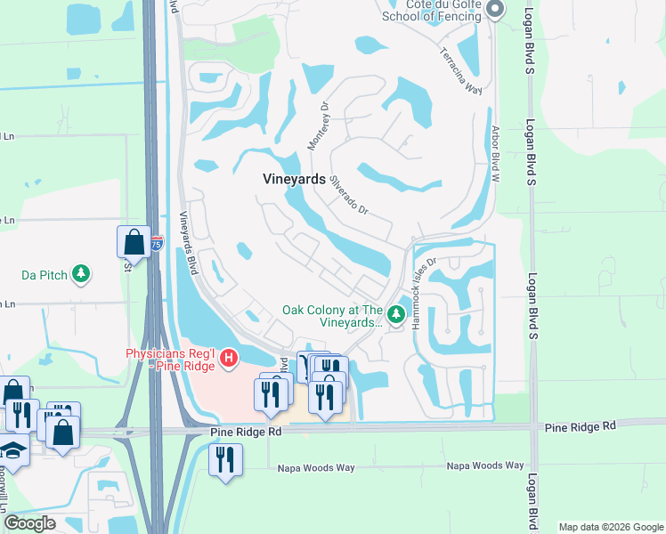map of restaurants, bars, coffee shops, grocery stores, and more near 164 Vista Lane in Naples